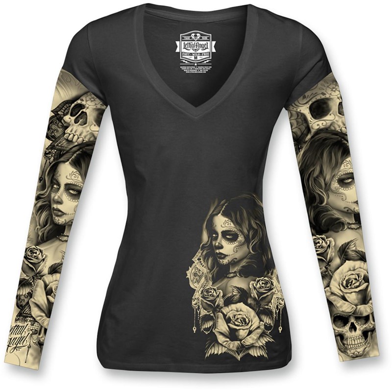 Love N Death Womens Tattoo Long Sleeve Shirts | GenuineKawasakiParts.com