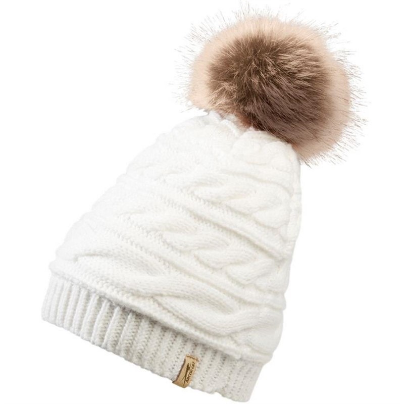 Cable Knit Fur Pom Beanies BEANIE, CABLE KNIT FUR POM CRM