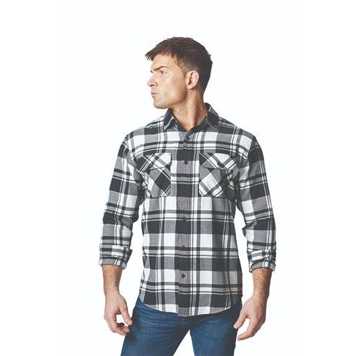 Flannel Shirt SHT, FLANNEL WHT/BLK ML