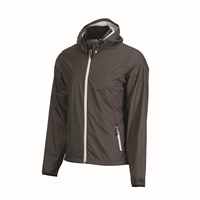 Unisex Full-Zip Packable Waterproof Jacket with Removable Hood, Gray